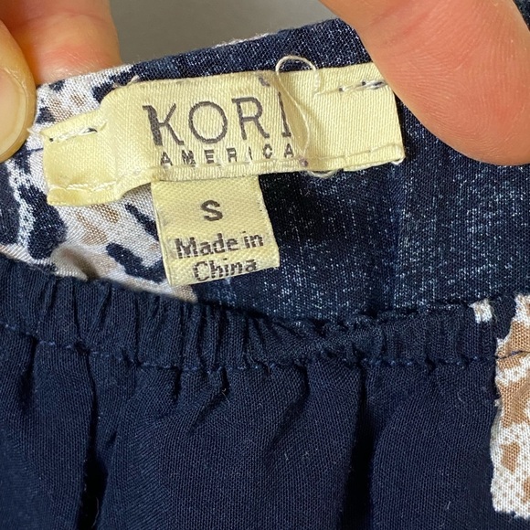 Navy Blue Off-Shoulder One Piece Shorts/Top with White Floral Pattern. Size S - Picture 2 of 6